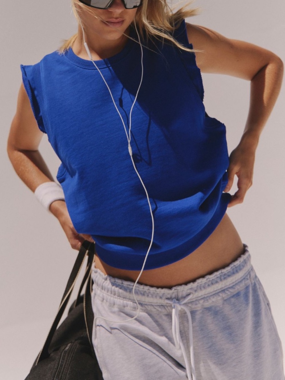 Free People Movement Flutter Tank Sweatshirt Electric Blue M NWT